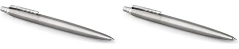 PARKER Jotter Ballpoint Pen | Stainless Steel with Chrome Trim | Medium Point Blue Ink | Gift Box (Pack of 2)