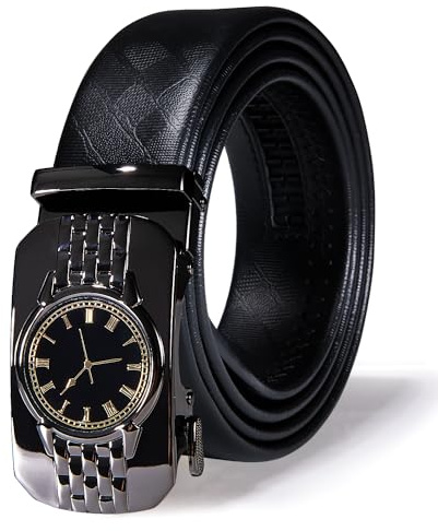 Dubulle Belt for Men Ratchet Buckle Automatic Designer Leather Belt Fashion Adjustable Sliding Removable Dress Casual