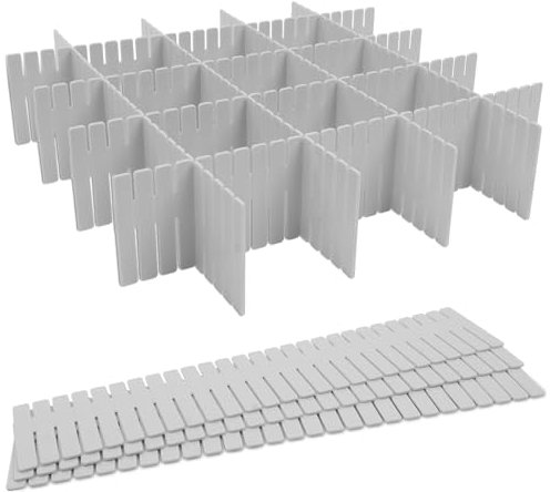 HOTUT Drawer Dividers Adjustable Drawer Storage Organizer, 8 PCS Grid Drawer Dividers, DIY Plastic Closet Separator for Clutter Kitchen Cutlery Dresser Makeup Tools Socks Office Desk Bedroom, Grey