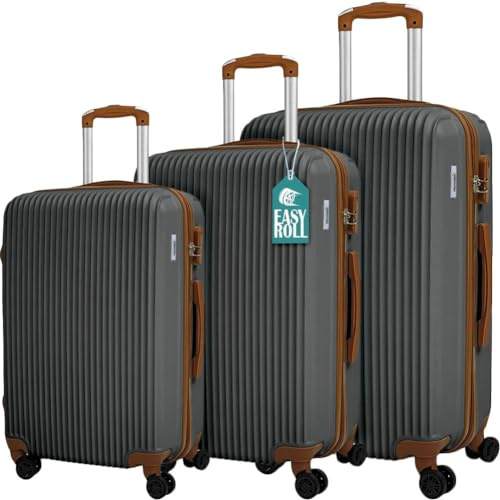 PROVITERA Set 3 Valigie Rigide in ABS, Valigia Rigida 38-59 - 90 Litri, Manico Telescopico e 4 Ruote Easy Roll, Trolley Resistente e Leggero da Viaggio, Bagaglio a Mano, Serratura Codice (Grigio)