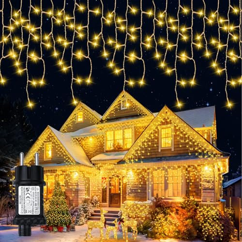 Possily Eisregen Lichterkette Außen Weihnachtsbeleuchtung 12,8m 400LEDs IP65 Wasserdicht LED Lichtervorhang Aussen mit Timer, Weihnachtslichterkette 8Modi für Balkon Fenster Geländer Weihnachten Deko-