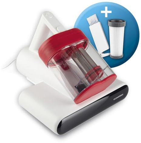 CLEANmaxx Aspirador de ácaros Giratorio con luz UV-C y Filtro HEPA para alérgicos | Aspiradora de Mano para colchones | Función ultrasónica y térmica | Potente: destruye el 99,9% de los ácaros