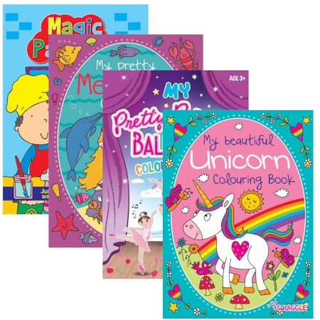 Sixstore Relaxing Antistress Kids, Adult Girls Colouring Books, Activity Book, Size A4, Set of 4 Coloring Books, Magic Painting Book in Assorted Art Pattern Designs, 4 Books Supplied