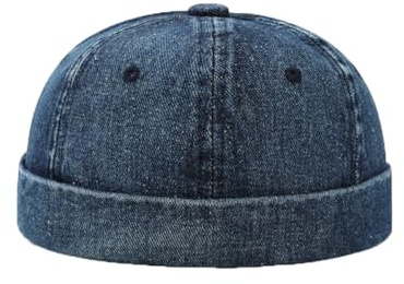 YAMEE Docker-keps unisex denim, brimless Watch Cap rullad manschett dam snygg, sjömansmössa män andningsbar justerbar, hamnmössa dam vintage, beanie dam UV-skydd, Mörkblå, one size