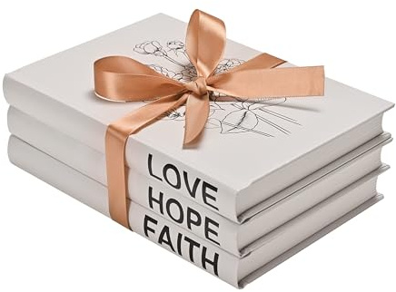 Donmills Fashion Decorative Books for Home Decor, Rustic Farmhouse Display Decor Faux Books Modern Decor, White Decoration Fake Book Stack, Faith | Hope | Love Stacked Books for Coffee Table Decor