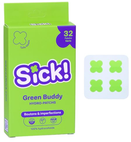 SICK! Patch Bouton - Imperfections - Acné - Pop Green - Cliniquement Prouvé - Technologie Hydrocolloïde - Vegan - Réduit et Protège le Bouton - Skincare Coréenne - Format 32 Patchs - 14mm