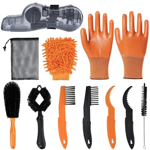 RYACO 11 PCS Bike Cleaning Kit, Bicycle Chain Cleaner Brushes Tool Kit Multi Tool Bike Maintenance Accessories for Bicycle Chain, Tire, Sprocket, Cycling Corner Stain Dirt Clean, Fit All Bikes
