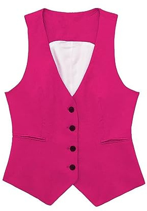 Gilet de costume pour femme - En lin - Sans manches - Col en V - Blazer - Élégant - Avec boutonnière - Couleur unie - Avec poches - Gilet d'été, rose, L