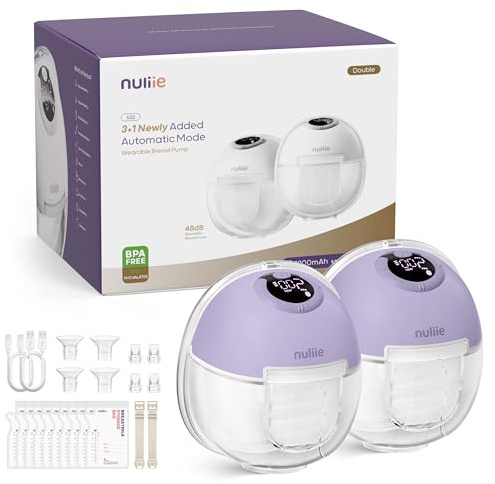 Nuliie Tiralatte elettrico portatile S32, pompa per latte elettrica a mani libere, 4 modalità, 9 livelli con flangia comoda da 18/21/24 mm, privata, con accessori di ricambio inclusi (2 confezioni