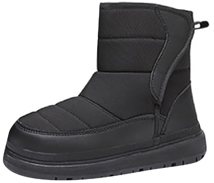 Botas de nieve de suela gruesa para niñas, con forro polar, cálidas, ligeras, impermeables, para esquí, senderismo, zapatos planos de goma antideslizantes, Black, 36 2/3 EU