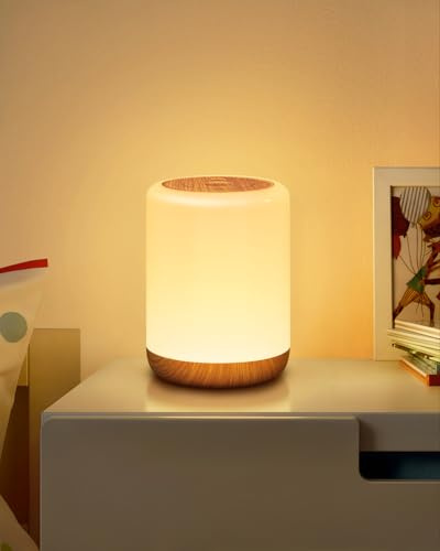 MEDE Night Light, Dimmable Bedside Lamps with RGB for Toddler, Kids, Adults | 3 Lighting modes, Stepless dimming, 2000mAh, 1/2/3h timer, Memory function, Portable hook, Eye-caring light, Wood-effect