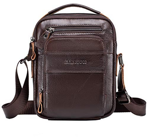 MANNUOSI Herren Schultertaschen business freizeit reise Henkeltaschen echtleder vintage Handtaschen Braun