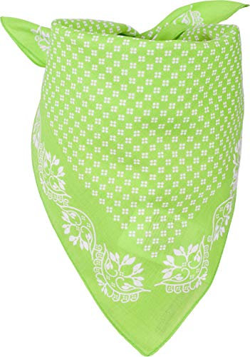 styleBREAKER Damen Bandana Tuch im Vintage Blumen Muster | quadratisches Halstuch aus Baumwolle | vielseitig tragbar als Kopftuch oder Dreieckstuch, Farbe:Limettengrün-Weiß