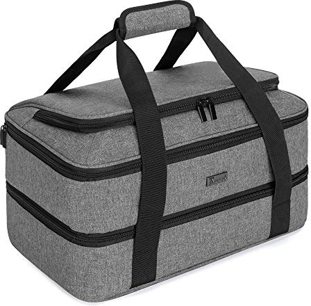 Trunab Casserole Carrier for Hot or Cold Food Insulated Casserole Dish Carrier Thermal Tote Bag for Picnic, Fits 9×13 Baking Dish, 11 x 15 Foil Pans, Grey