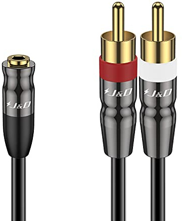 J&D 3.5 mm to Dual RCA Audio Cable, Gold Plated Copper Shell Heavy Duty 3.5mm Female to 2 RCA Male Stereo Audio Adapter Cable Adapter Cord, 1 Feet