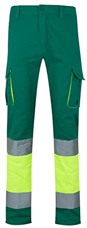 Velilla 303007; pantalón de Alta Visibilidad 100% algodón, bicolor y multibolsillos; color verde y amarillo flúor, talla XL