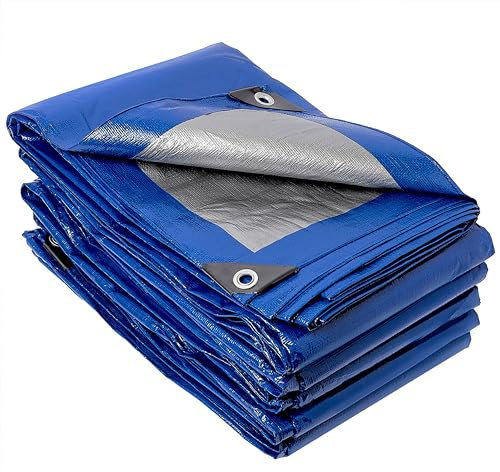 New Brackit Heavy Duty PE Blue Tarpaulin; Extra Large 5m x 8m / 16.4ft x 26.2ft; Thick Woven 140GSM Waterproof Double-Sided Fabric - Supreme Versatility for Covering, Protecting (1 Pack)