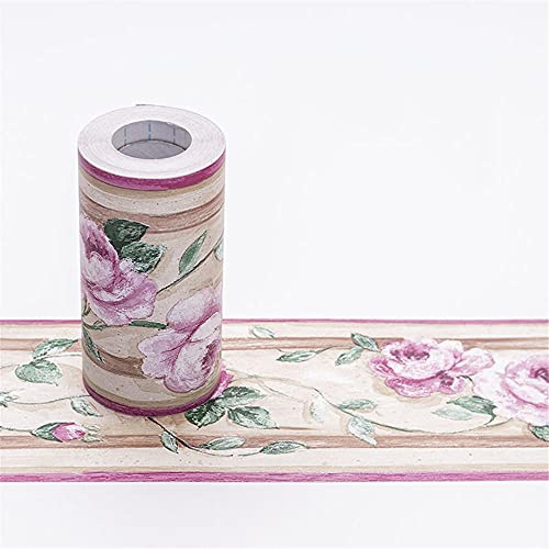 Dostear Bordi Greche Pannelli Adesivi Bordo Adesivo per Pareti Striscia Adesiva Muro Decorativa Greca Adesiva per Parete fiore viola 10.6 X 1000cm