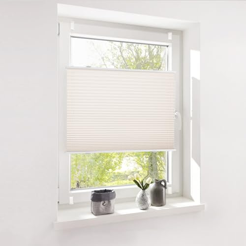 Deswell Plissee ohne Bohren Klemmfix Creme B55 x H120cm Plisseerollo Sonnenschutz und Sichtschutz Jalousien Easyfix Plissees Lichtdurchlässig Rollo für Fenster & Tür