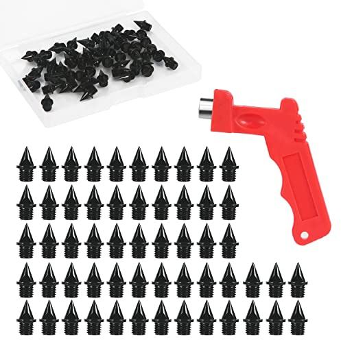 Luter 56pcs Pointes Athlétisme en Acier au Carbone, 6,35 mm Plus Légères avec clé à Pointes, Pointe Chaussure Piste Spikes pour Chaussures de Sport, Saut en Hauteur, Randonnée, Sprint (Noir)