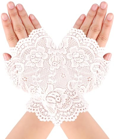 Yolev Spitzen Handschuhe Damen Kurze Florale Braut Weiße Schwarz Fingerlose Handschuhe Hochzeit Brautjungfer Party Oper Halloween 80er Jahre Teeparty Handschuhe Abschlussball Maskerade