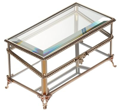 DHCGPP Glass Vintage Jewelry Box Keepsake storage Trinket Ring Display Box Home Decor Beveled Clear Glass Box Organizer (6.8x3.9x3.5)