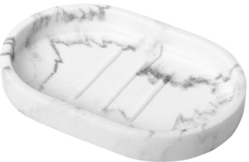 Luxspire Jabonera Ovalada Contenedor de Jabón para Lavabo de Baño y Mostrador de Cocina, Diseño Elevado, Grava Blanca