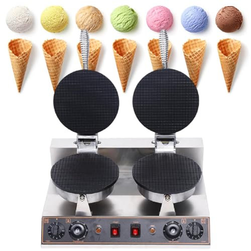 MáQuina Comercial EléCtrica Para Hacer Conos De Helado, 1200 W, De Acero Inoxidable, Con Control Dual De Tiempo Y Temperatura, Molde Antiadherente Para Rollitos De Huevo,Double-110V