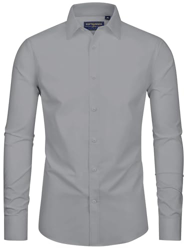 siliteelon Mens Long Sleeve Shirts Stretch Work Business Smart Casual Shirt