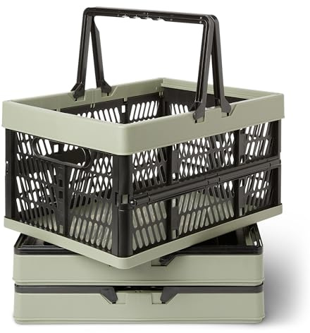 Amazon Basics Paniers Pliables avec Poignées pour les Courses et le Rangement, 25L, Lot De 3