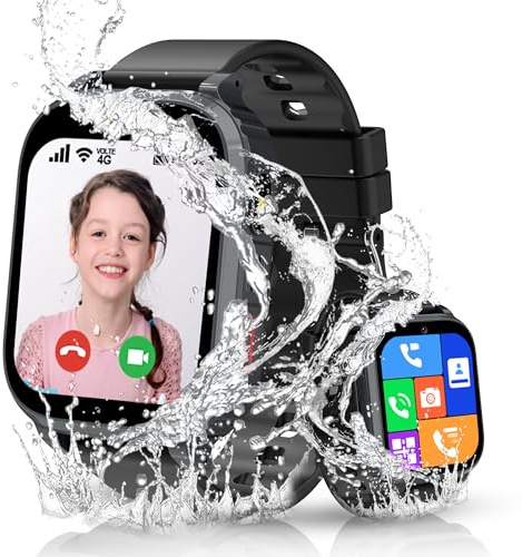 4G Reloj Inteligente Niño con GPS y Llamadas, Smartwatch Niños Llamadas Videollamada Teléfono SOS Chat SMS Juego Despertador IP68 Impermeable Modo Clase Localizador, Reloj GPS Niños Estudiante Regalo