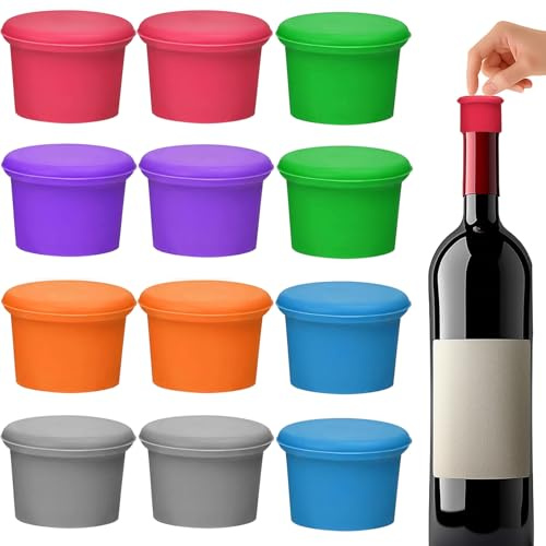 Tappi Colorati per Bottiglie,12 Pezzi Tappi per Bottiglie Riutilizzabili in Silicone Tappi Bottiglie Vino Tappo Della Bottiglia per Champagne,Vino e Bevande Gassate(6 Colori)