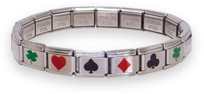 Feyma Pulsera de la Buena Suerte, Símbolos de Cartas de Póker, Eslabones de Acero Inoxidable Plateada, Regalo Unisex