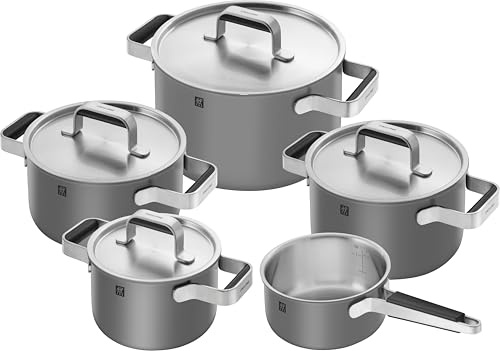 ZWILLING PURE Kochtopfset, 5-tlg, 18/10 Edelstahl, Keramik-Außenbeschichtung, Stay-Cool-Griffe, Spülmaschinengeeignet, Anthrazit-Grau