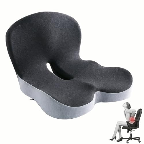 Seat Cushion,Ergonomic Memory Foam Seat Cushion with Lumbar Support For Car and Washable Cover,Comfortable Non-Slip Back Support for Office Workers,Car Drivers and Trucker Driver (Black Gray)