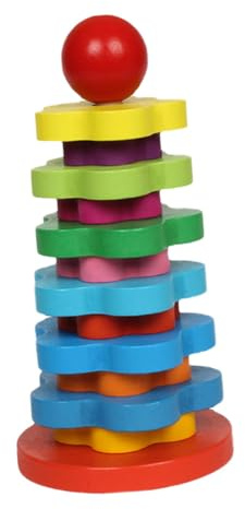 MOLUCKFU Jeu Éducatif Empilable pour Garçon Fille Tour Arc-Ciel Bois Couches Sûr Stimulant Patience Coordination Main-œil et Créativité
