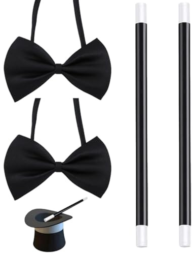 Quesuc 2 Sets Kit De Varita Mágica Con Pajarita De Mago Accesorios Para Espectáculos En Escena Magia De Cerca Plástico Para Disfraces De Mago Y Brujo, Juegos De Cumpleaños Negro Aprox. 25 Cm De Largo
