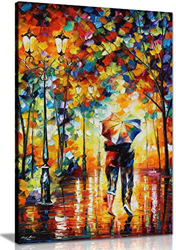 Leonid Afremov Ölgemälde auf Leinwand, abstrakt, für Wohnzimmer, Heimdekoration, Couple Under One Umbrella, 61x41 cm (24x16in)