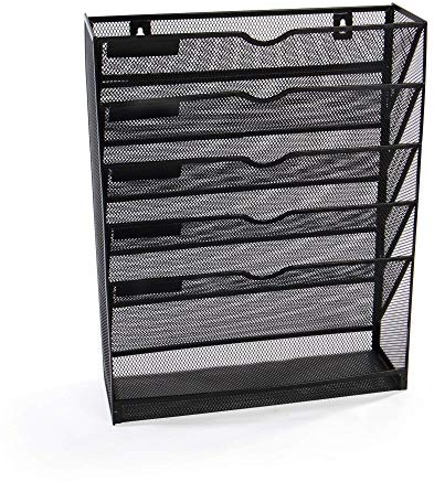 Maison & White Metal Mesh Wall Mounted File Organiser – 6‑Tier A4 Paper Tray for Documents, Mail & Magazines | Vertical Office & Home Mail Sorter – Black
