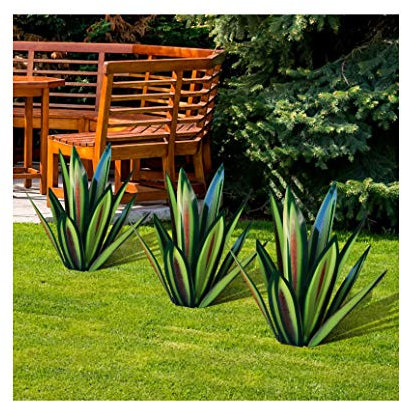 Sculpture Rustique de Tequila Bleue - Art décoration Statue Déco à la Maison, Figurines de Jardin, Ornements de Pelouse, Piquets de Jardin, Plantes d'agave en Métal pour Cour Extérieure, 13.8inch