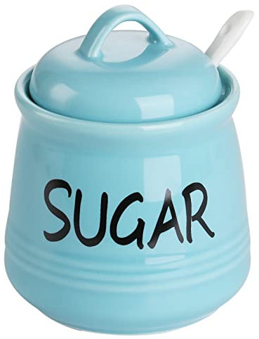 HAOTOP Porcelain Sugar Bowl with Lid and Spoon 12oz (Turquoise)