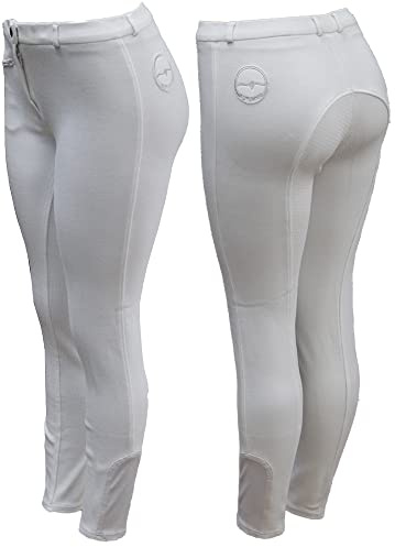 Horse Riding Childrens Jodphurs SILICON FULL SEAT Jodhpurs for kids/Girls Sticky Silicon Grip With Elastic Socks Bottom (as8, waist, numeric_24, regular, regular, White, 24'' Waist, Fitted)