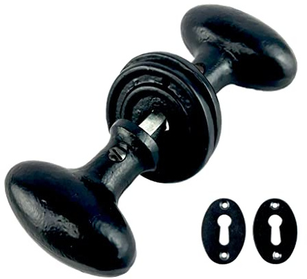 Cast Iron Door Knobs Epoxy Black Oval Round Octagonal Antique Tudor Rim Or Mortice (Oval) Size 60mm x 30mm x 140mm
