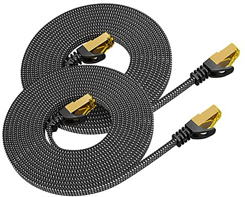 ARISKEEN Cat 8 Ethernet Kabel 1.5M 2 Stück, Cat8 Geflochten Flach Hochgeschwindigkeit (40Gbps 2000Mhz/s) Gigabit Rj45 STP Geschirmtes Internet Netzwerk Lan Patch Kabel Draht für Router