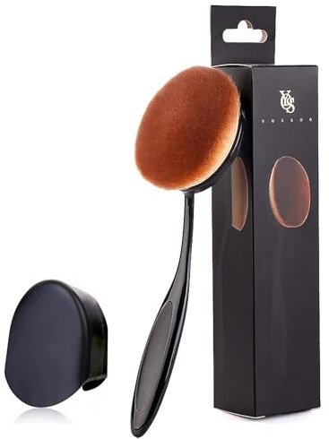 Yoseng Oval Foundation Brush - Large Soft Bristles for Liquid,Cream & Powder | Makeup Brush with Cover,Dense Kabuki Brush for Blending,Contouring | Kids & Adults (Black)