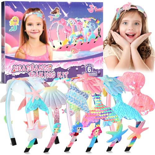 DIY Mermaid Headbands Making Kit for Girls Age 3+,Girly headband Craft Kit for Kids Toys, Fun Hairbands & Hair Accessories - Birthday Gifts & Presents for Girls Age 3-8 Years Old,Easter Gifts for Kids