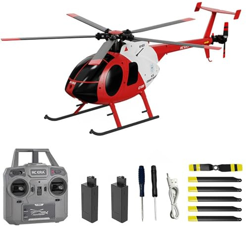 Hylukon C189 fjärrkontroll helikopter, 2,4 G 6CH UAV 1:28 borstlös motor RC-helikopter enkelt blad svängbar fjärrhelikopter RTF med optisk flödeslokalisering 2 batteri – röd