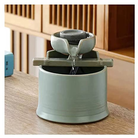 Tabletop Fountain Ceramic Indoor Tabletop Fountain Inside Mini Desk Water Feature for Office, Bedroom, Dining Room, Bathroom and Kitchen with Electric Submersible Pump, 6.4Inch Indoor Fountain