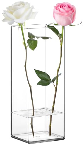 Suream Square Clear Vase, 5 W x 12 H Tall Plastic Vase for Wedding Centerpieces, Home Decorations, Office Ornaments, Shatter-Proof