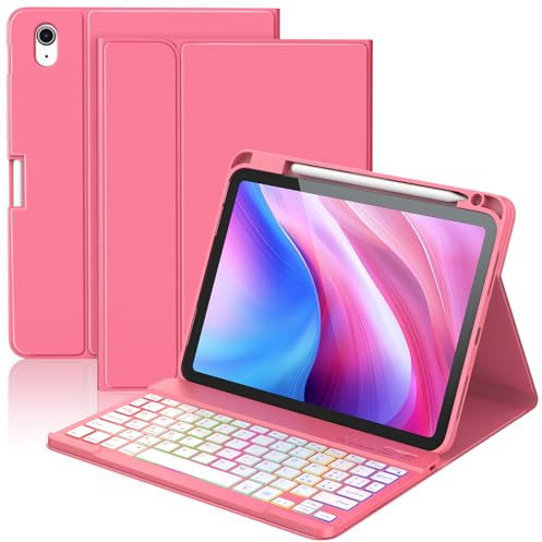 KBCASE Custodia Tastiera per iPad A16 11/10 Generazione,Cover iPad A16 11/10 Generazione con Bluetooth Tastiera (11/10.9 Pollici, 2025/2022), Italiano QWERTY,con Portapenna，Red